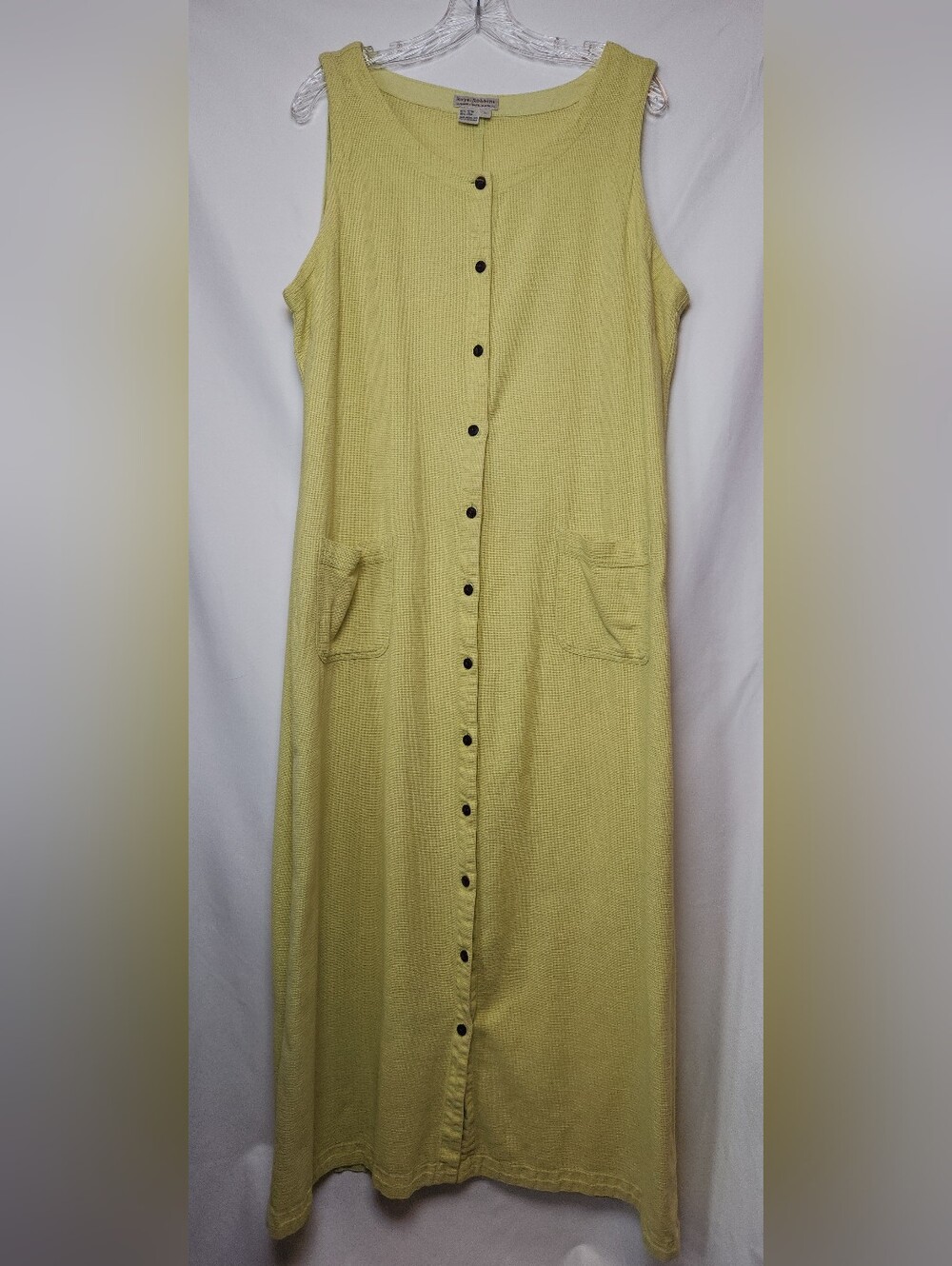 Royal Robbins Yellow cotton textured button down dress with pockets size large